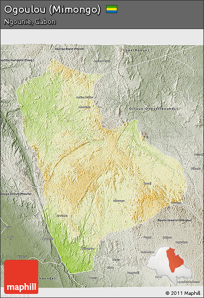 Physical 3D Map of Ogoulou (Mimongo), semi-desaturated
