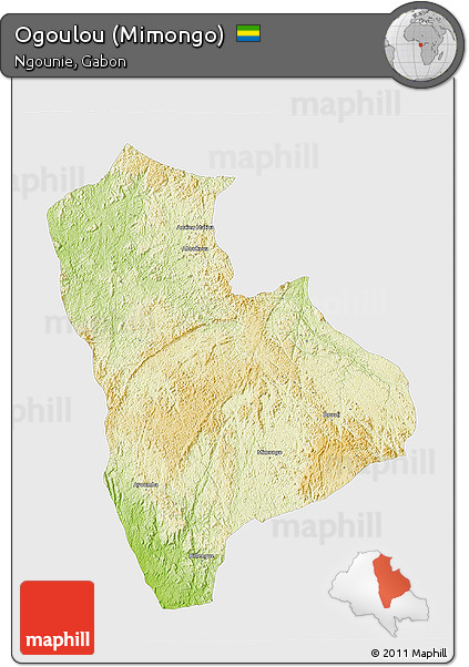 Physical 3D Map of Ogoulou (Mimongo), single color outside