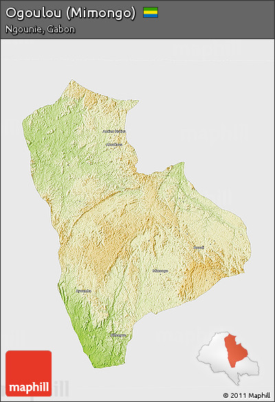 Physical 3D Map of Ogoulou (Mimongo), single color outside