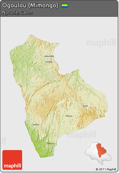 Physical 3D Map of Ogoulou (Mimongo), single color outside