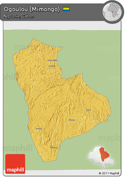 Savanna Style 3D Map of Ogoulou (Mimongo), single color outside
