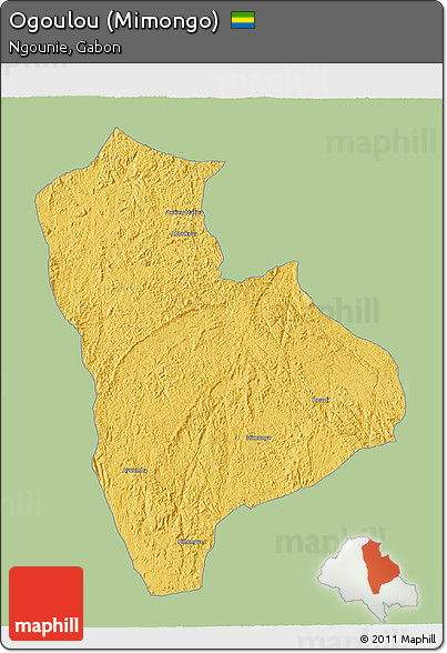 Savanna Style 3D Map of Ogoulou (Mimongo), single color outside
