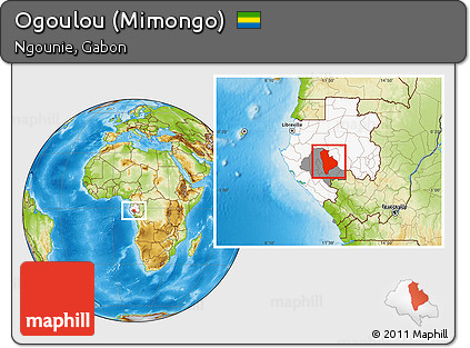 Physical Location Map of Ogoulou (Mimongo), highlighted country, highlighted parent region