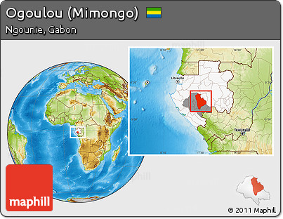 Physical Location Map of Ogoulou (Mimongo), highlighted country, highlighted parent region