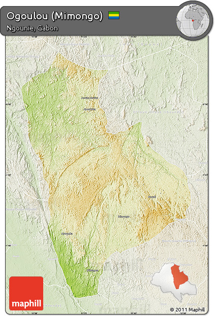 Physical Map of Ogoulou (Mimongo), lighten