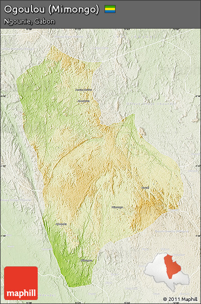 Physical Map of Ogoulou (Mimongo), lighten