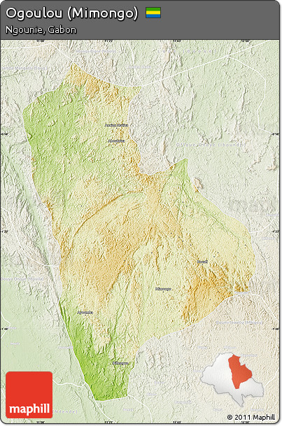 Physical Map of Ogoulou (Mimongo), lighten