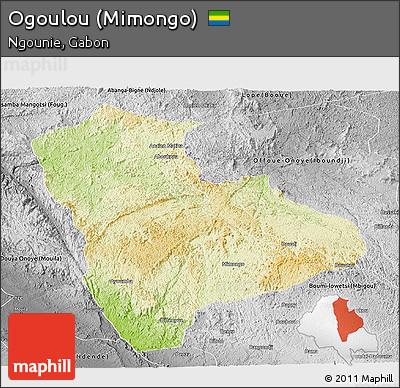 Physical Panoramic Map of Ogoulou (Mimongo), desaturated