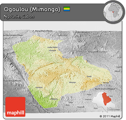 Physical Panoramic Map of Ogoulou (Mimongo), desaturated