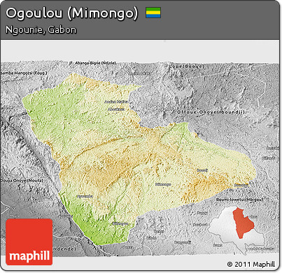 Physical Panoramic Map of Ogoulou (Mimongo), desaturated