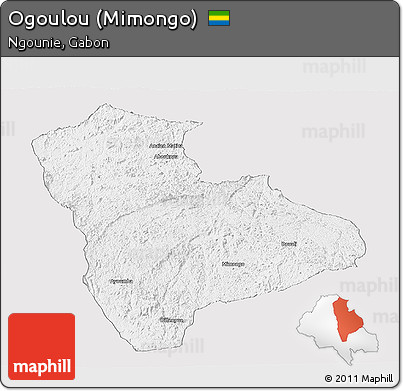 Silver Style Panoramic Map of Ogoulou (Mimongo), single color outside