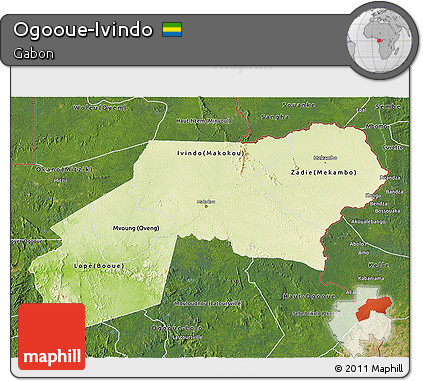 Physical 3D Map of Ogooue-Ivindo, satellite outside