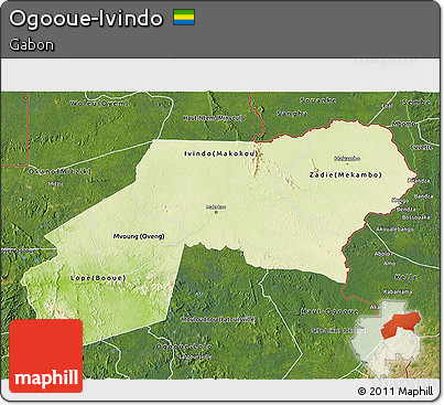 Physical 3D Map of Ogooue-Ivindo, satellite outside
