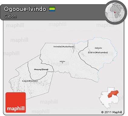 Silver Style 3D Map of Ogooue-Ivindo, single color outside