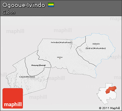Silver Style 3D Map of Ogooue-Ivindo, single color outside