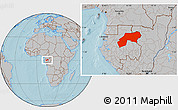 Gray Location Map of Ogooue-Ivindo, hill shading