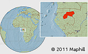 Savanna Style Location Map of Ogooue-Ivindo, within the entire country, hill shading