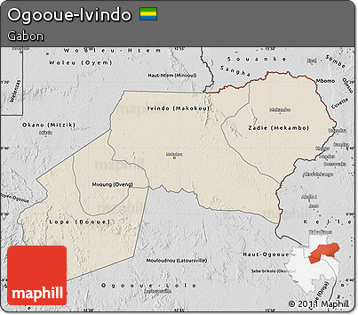 Shaded Relief Map of Ogooue-Ivindo, desaturated