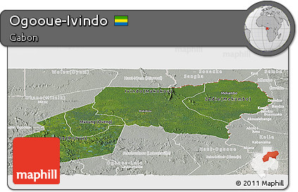 Satellite Panoramic Map of Ogooue-Ivindo, lighten, semi-desaturated
