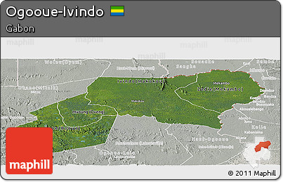 Satellite Panoramic Map of Ogooue-Ivindo, lighten, semi-desaturated