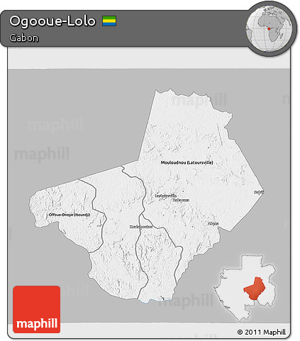 Gray 3D Map of Ogooue-Lolo, single color outside