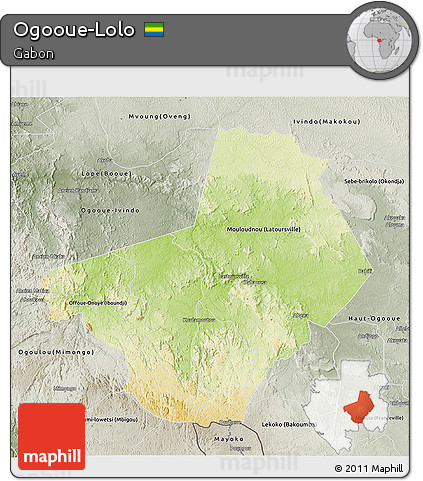Physical 3D Map of Ogooue-Lolo, semi-desaturated