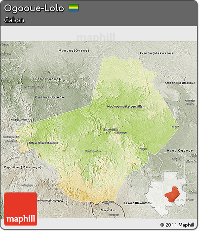 Physical 3D Map of Ogooue-Lolo, semi-desaturated