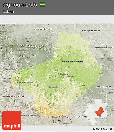 Physical 3D Map of Ogooue-Lolo, semi-desaturated