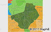 Satellite 3D Map of Ogooue-Lolo, political shades outside
