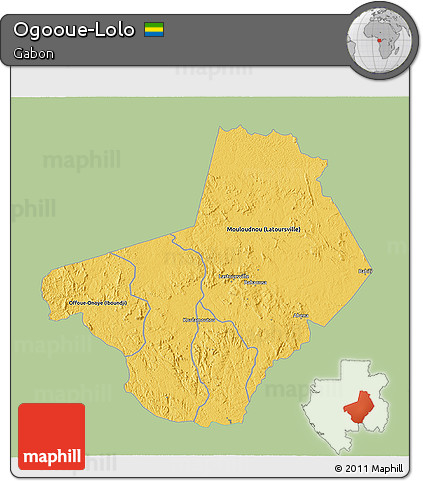 Savanna Style 3D Map of Ogooue-Lolo, single color outside