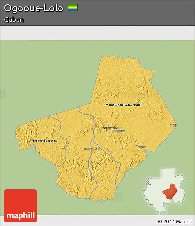 Savanna Style 3D Map of Ogooue-Lolo, single color outside