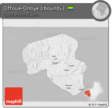 Gray 3D Map of Offoue-Onoye (Iboundji), single color outside