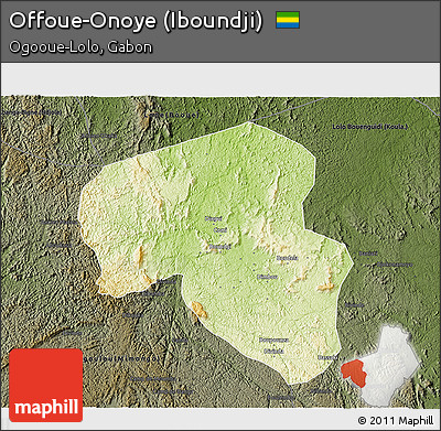 Physical 3D Map of Offoue-Onoye (Iboundji), darken