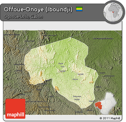 Physical 3D Map of Offoue-Onoye (Iboundji), darken