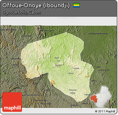 Physical 3D Map of Offoue-Onoye (Iboundji), darken