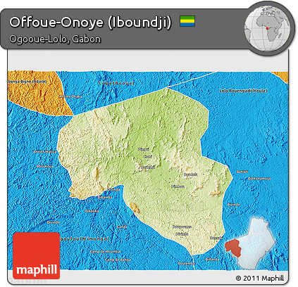 Physical 3D Map of Offoue-Onoye (Iboundji), political outside