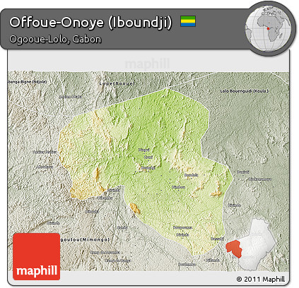 Physical 3D Map of Offoue-Onoye (Iboundji), semi-desaturated