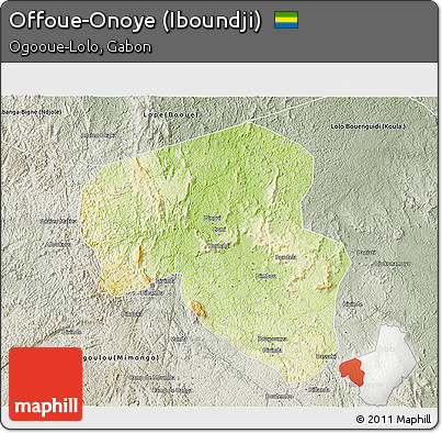 Physical 3D Map of Offoue-Onoye (Iboundji), semi-desaturated
