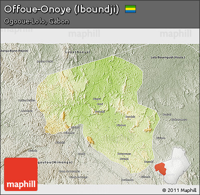 Physical 3D Map of Offoue-Onoye (Iboundji), semi-desaturated