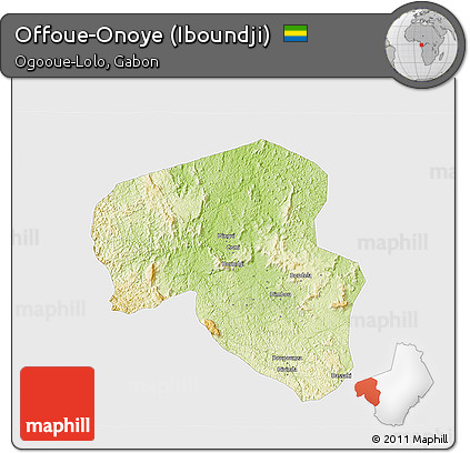 Physical 3D Map of Offoue-Onoye (Iboundji), single color outside