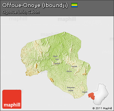 Physical 3D Map of Offoue-Onoye (Iboundji), single color outside