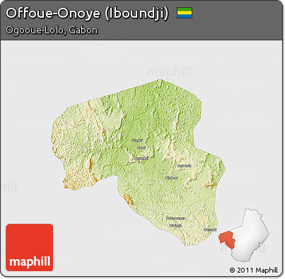 Physical 3D Map of Offoue-Onoye (Iboundji), single color outside