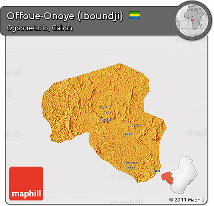 Political 3D Map of Offoue-Onoye (Iboundji), cropped outside