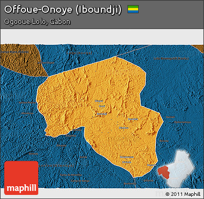 Political 3D Map of Offoue-Onoye (Iboundji), darken