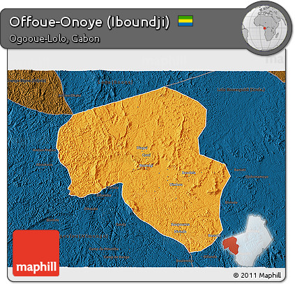 Political 3D Map of Offoue-Onoye (Iboundji), darken