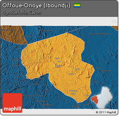 Political 3D Map of Offoue-Onoye (Iboundji), darken