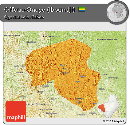 Political 3D Map of Offoue-Onoye (Iboundji), physical outside