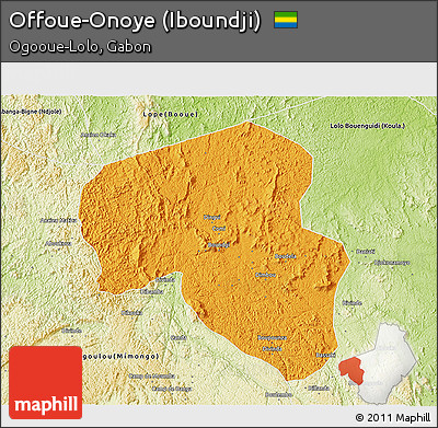Political 3D Map of Offoue-Onoye (Iboundji), physical outside