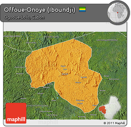 Political 3D Map of Offoue-Onoye (Iboundji), satellite outside