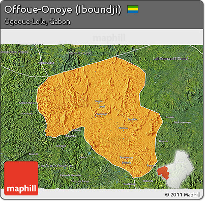 Political 3D Map of Offoue-Onoye (Iboundji), satellite outside